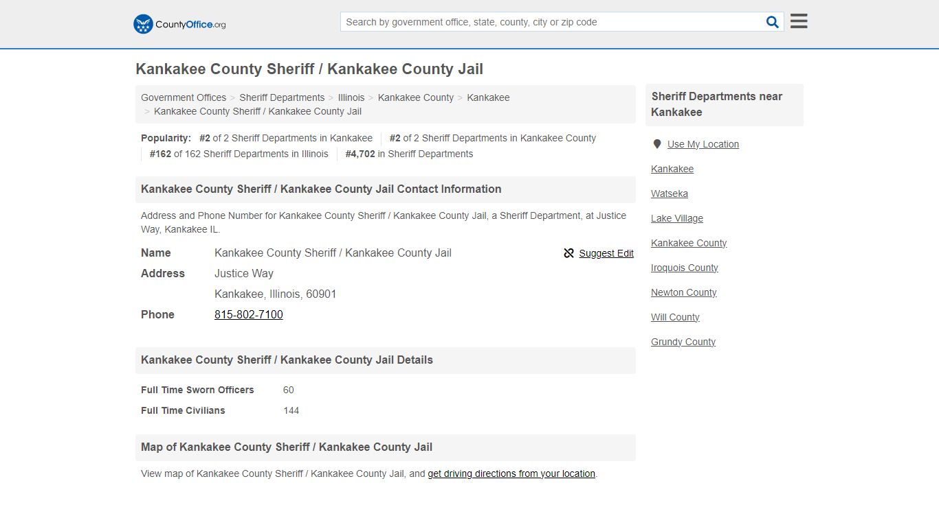 Kankakee County Sheriff / Kankakee County Jail - Kankakee, IL (Address ...